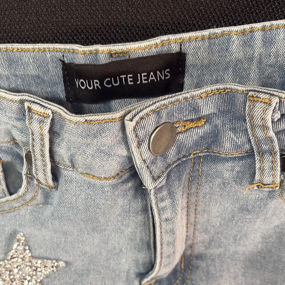 Blue High Rise Star Pattern Jeans - Picture 2 of 9